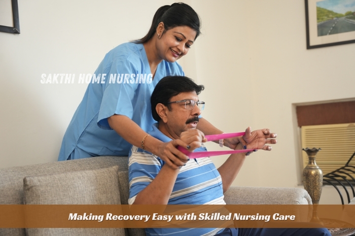 Sakthi Home Nursing in Coimbatore helping a senior man with physiotherapy exercises, ensuring a smooth and safe recovery