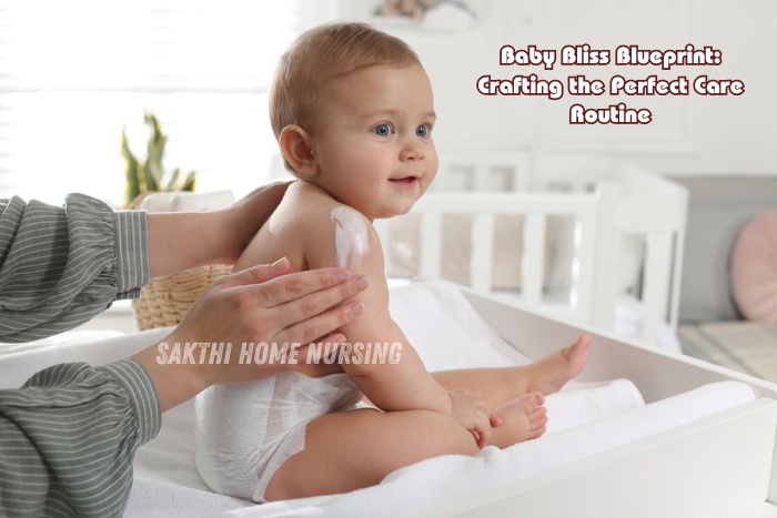 Gentle baby care routine provided by Sakthi Home Nursing in Coimbatore, featuring a smiling infant receiving professional baby care support