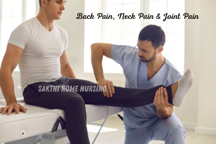 Sakthi Home Nursing’s expert physiotherapist in Coimbatore providing personalized home physiotherapy for leg pain and joint issues