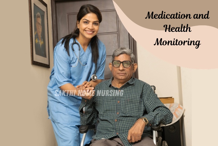 Professional nurse assisting an elderly patient with regular check-ups and personalized care